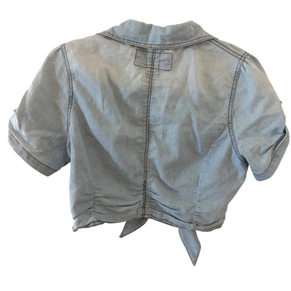 Jane Norman Cropped Denim Tie Front Shirt Blue Size M/L UK 14 - Picture 6 of 10